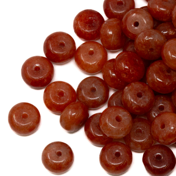 Jade Polished 5x8mm Rondelle - Dyed Dark Orange - Sold Individually