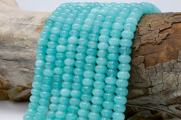 Jade Polished 5x8mm Smooth Rondelle - Dyed Dark Aqua