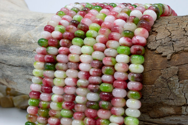 Jade Polished 5x8mm Smooth Rondelle - Dyed Green Cherry Mix