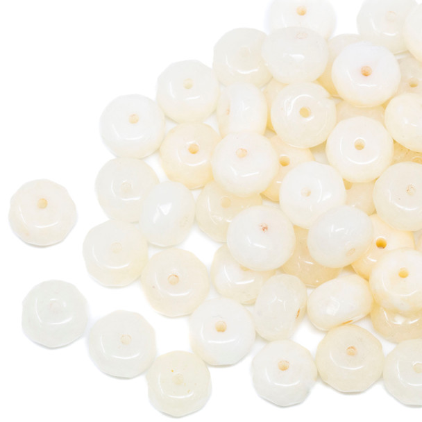 Jade Polished 5x8mm Faceted Rondelle - Dyed Cream - Sold Individually