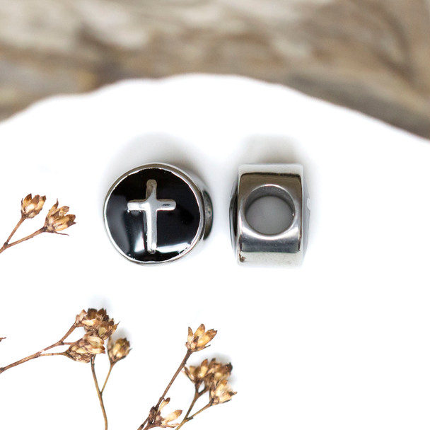 Stainless Steel Enamel 11x8mm Cross Bead