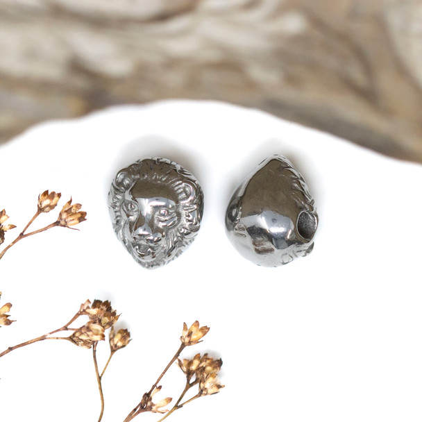 Stainless Steel 13x11mm Lion Head Bead