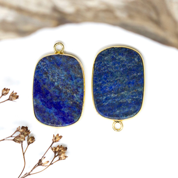 Lapis Polished Gold Plated 17x24mm Flat Rectangle Pendant