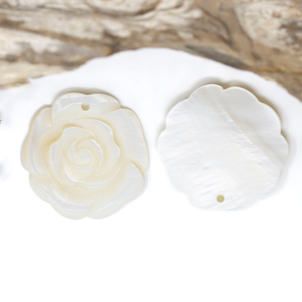 Natural Shell 33mm Carved Rose Pendant