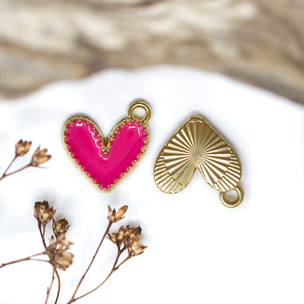 Enamel 14x13.5mm Hot Pink Heart Charm