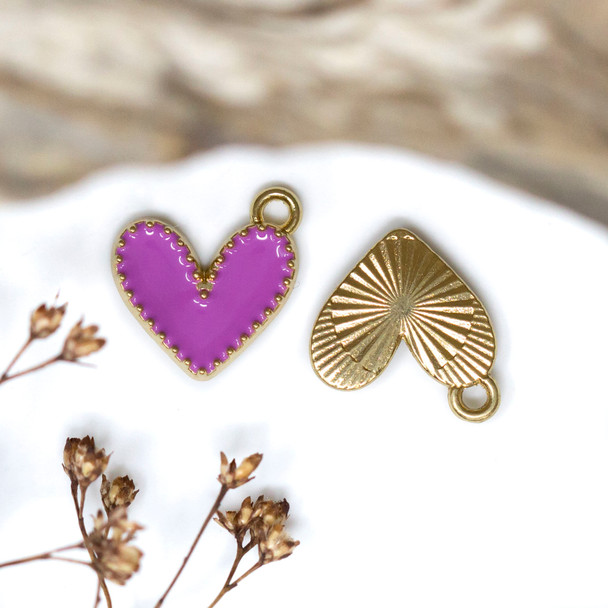 Enamel 14x13.5mm Purple Heart Charm