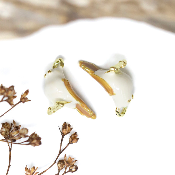 Gold Plated Enamel 14x8mm White & Peru Bird Charm