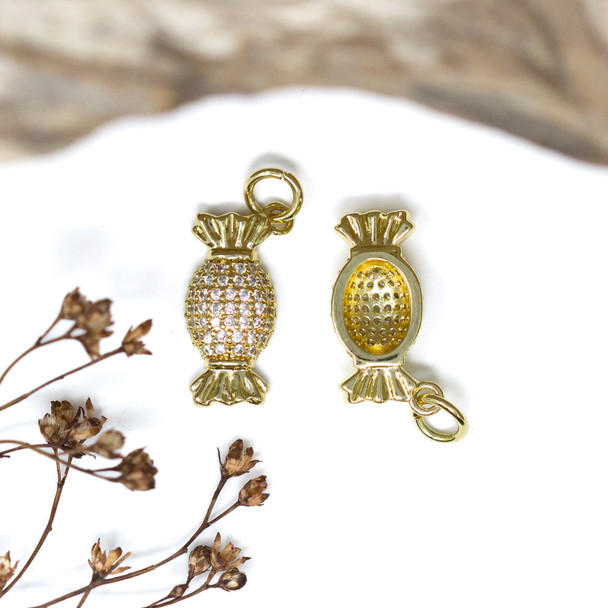 Gold Plated Micro Pave 17x9mm Candy Charm