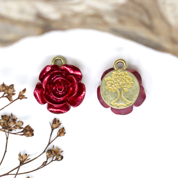 Resin Gold Plated 14mm Red Rose Charm