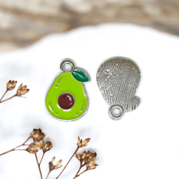Silver Plated Enamel 15x11mm  Avocado Charm