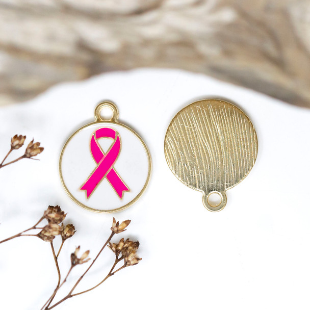 Enamel 19x16mm Pink Awareness Ribbon Charm