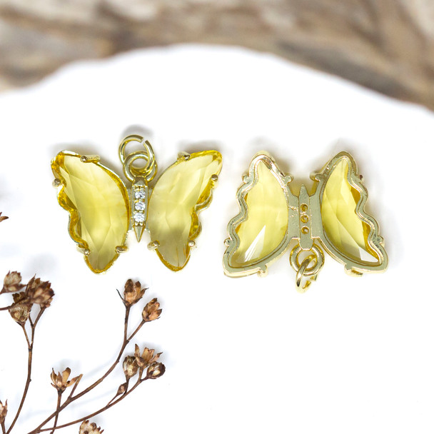Gold Plated Micro Pave Glass 15x19mm Golden Butterfly Charm