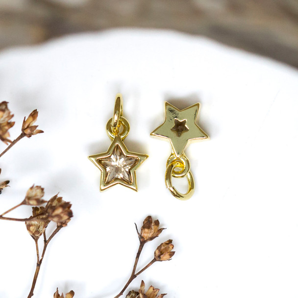 Gold Plated Micro Pave 7.5mm Light Peru Star Charm
