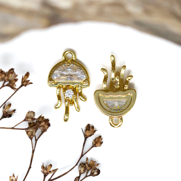 Gold Plated Micro Pave 17x10mm Crystal Jellyfish Charm