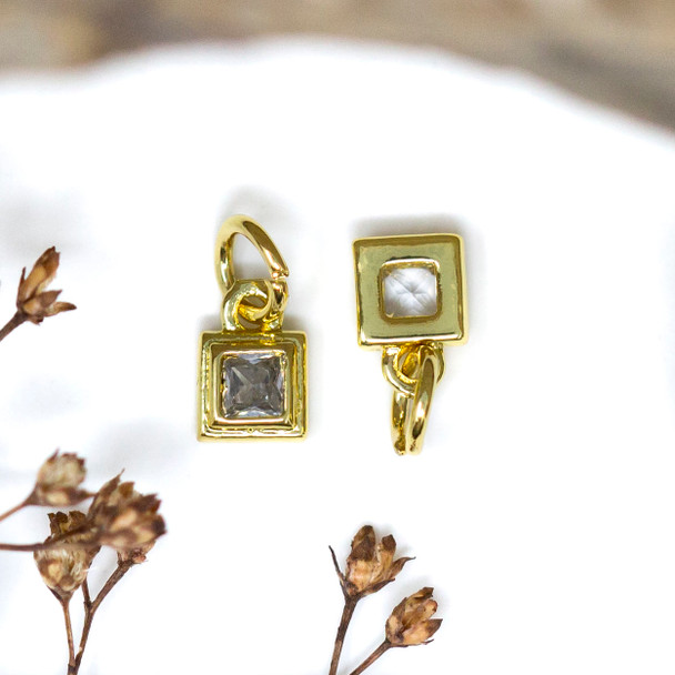 Gold Plated Micro Pave 5mm Tiny Square Charm