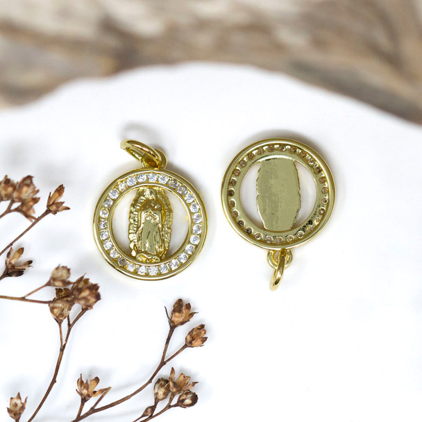Gold Plated Micro Pave 13mm Mother Mary Charm