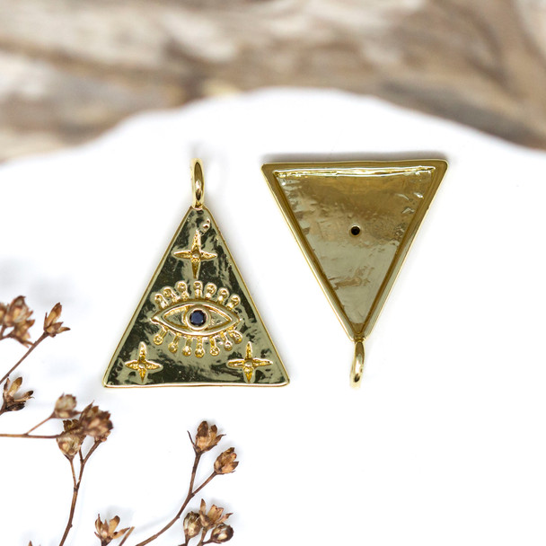 Gold Plated Micro Pave 23x19mm Triangle Evil Eye Charm