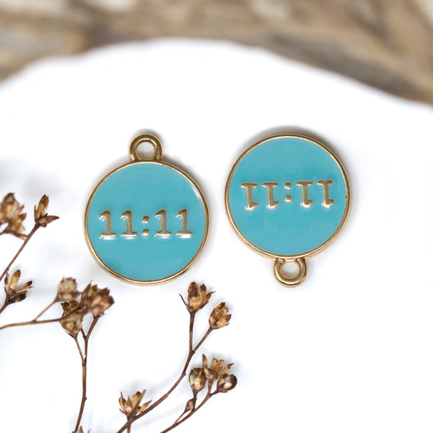 Gold Plated Enamel 12mm 11:11 Coin Charm