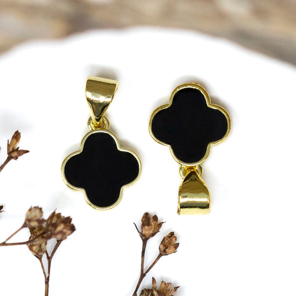 Gold Plated Enamel 10mm Black Clover Charm