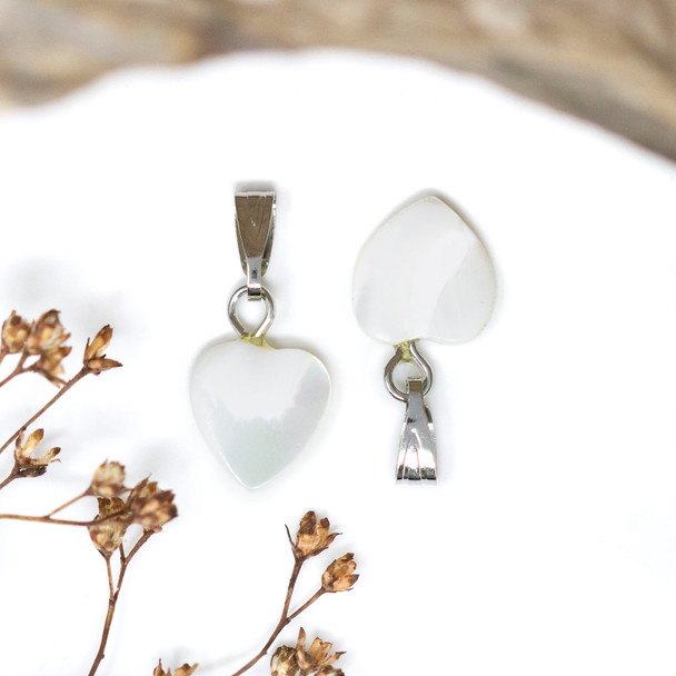 White Shell Polished Silver Plated 10mm Heart Shell Charm