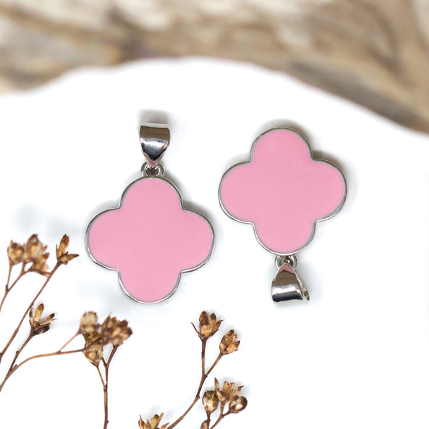 Silver Plated Enamel 15mm Pink Clover Charm
