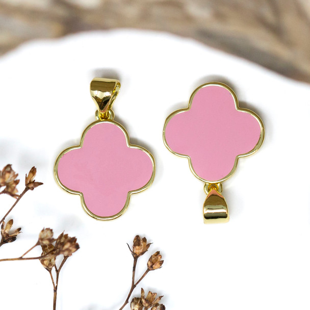 Gold Plated Enamel 15mm Pink Clover Charm