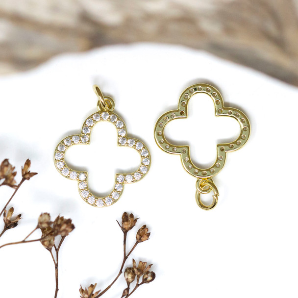 Gold Plated Micro Pave 16mm Open Clover Charm