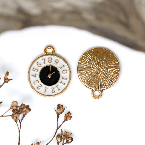 Black & White Plated Enamel 12mm Clock Charm