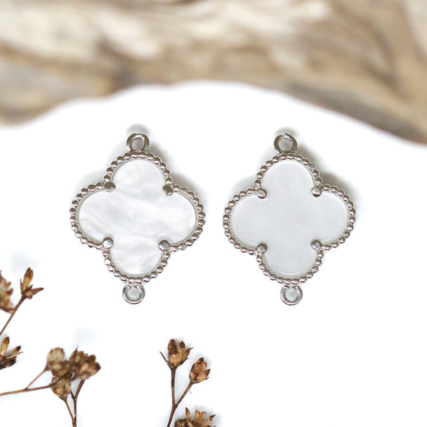 White Shell Polished Silver Plated 15.5mm Clover / Quatrefoil Shell Link