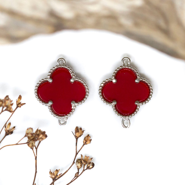 Silver Plated 15.5mm Red Clover / Quatrefoil Shell Link