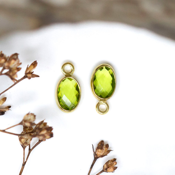 Gold Plated Micro Pave 4.7x9mm Lime Oval Charm