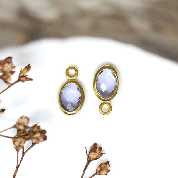 Gold Plated Micro Pave 4.7x9mm Lavender Oval Charm