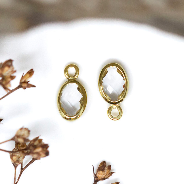 Gold Plated Micro Pave 4.7x9mm Clear Oval Charm
