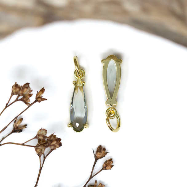 Gold Plated Micro Pave 15x5mm Soft Smoke Drop Charm