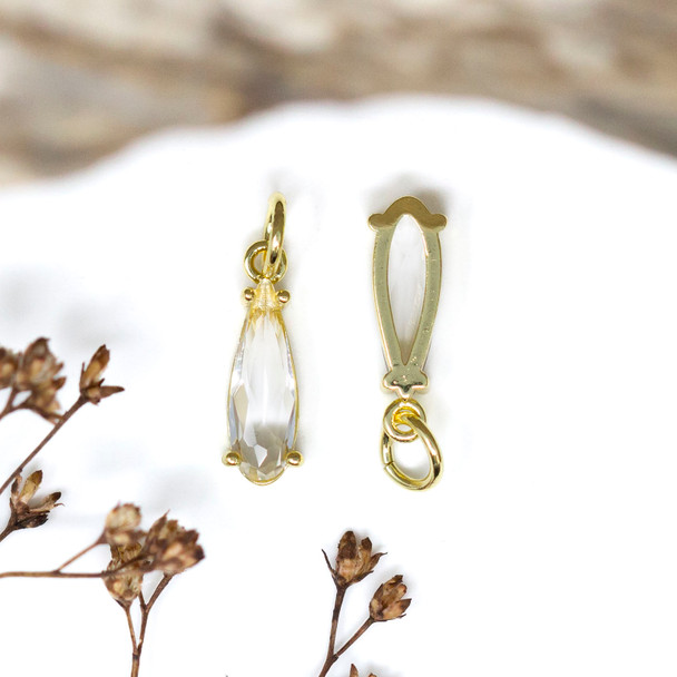 Gold Plated Micro Pave 15x5mm Soft Satin Drop Charm