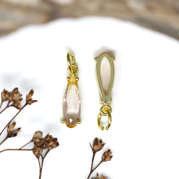 Gold Plated Micro Pave 15x5mm Soft Topaz Drop Charm