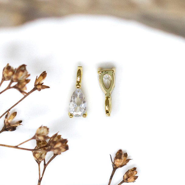 Gold Plated Micro Pave 3x9mm Tiny Drop Charm