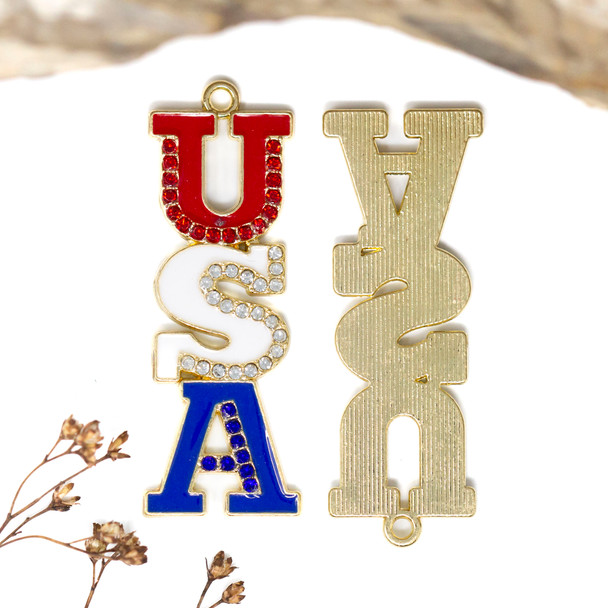 Micro Pave 45x12mm USA Pendant
