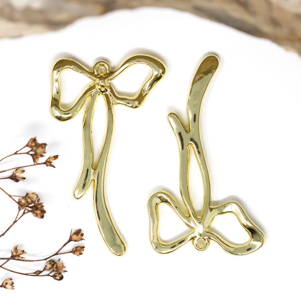 Gold Plated 45x26mm Long Bow Pendant