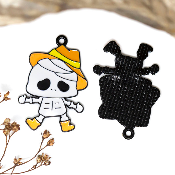 Black Plated Enamel 21x35mm Skeleton in Hat and Boots Charm