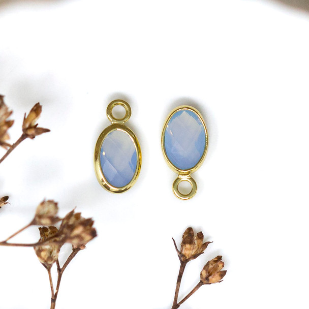 Gold Plated Micro Pave 4.7x9mm Light Blue Oval Charm