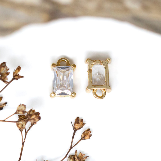 Gold Plated 10x6mm Crystal Rectangle Glass