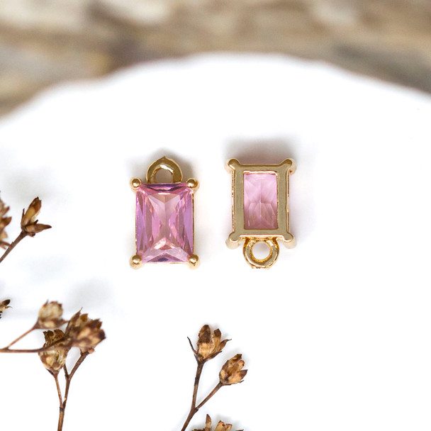 Gold Plated 10x6mm Light Pink Rectangle Glass