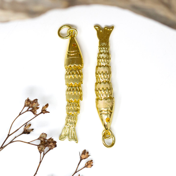 Gold Plated Micro Pave 36x6mm Sardine Fish Charm