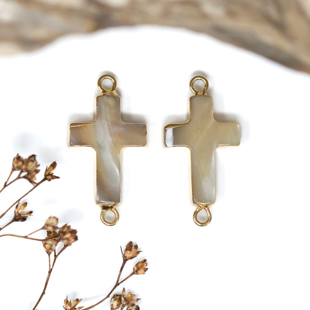 White Shell Polished Gold Plated 14x25mm Cross Link