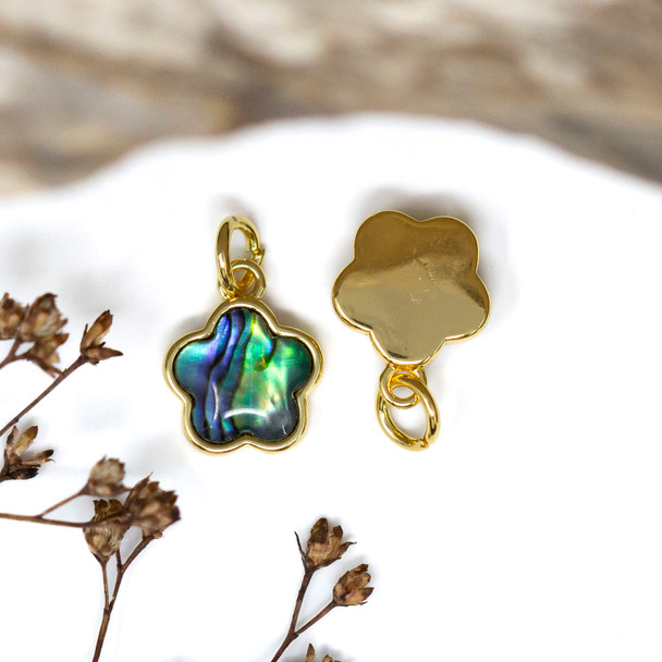 Abalone Polished Gold Plated 10mm Flower Pendant