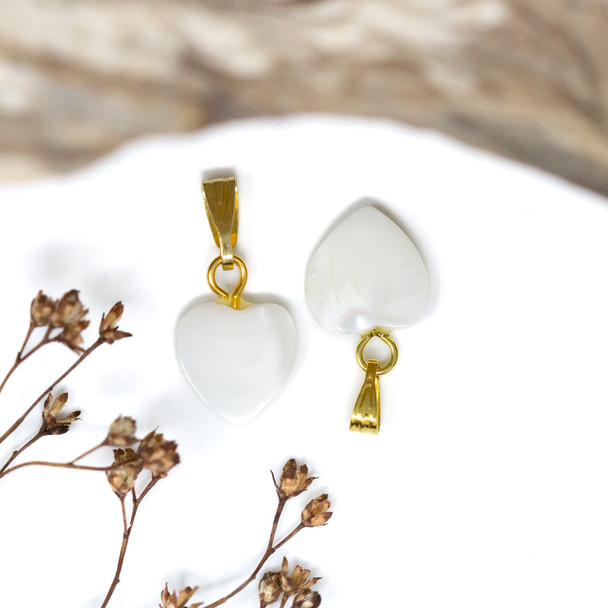 Gold Plated Polished 10mm White Heart Shell Pendant