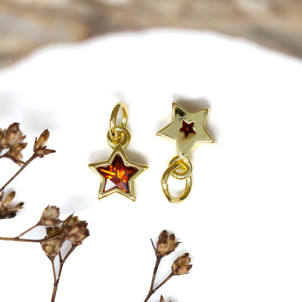 Gold Plated Micro Pave 7.5mm Orange Star Charm