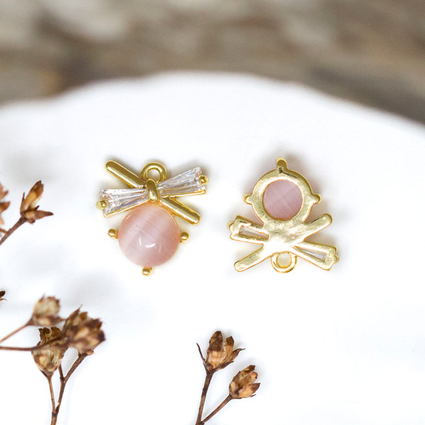 Resin Gold Plated 9mm Pink Bow Charm