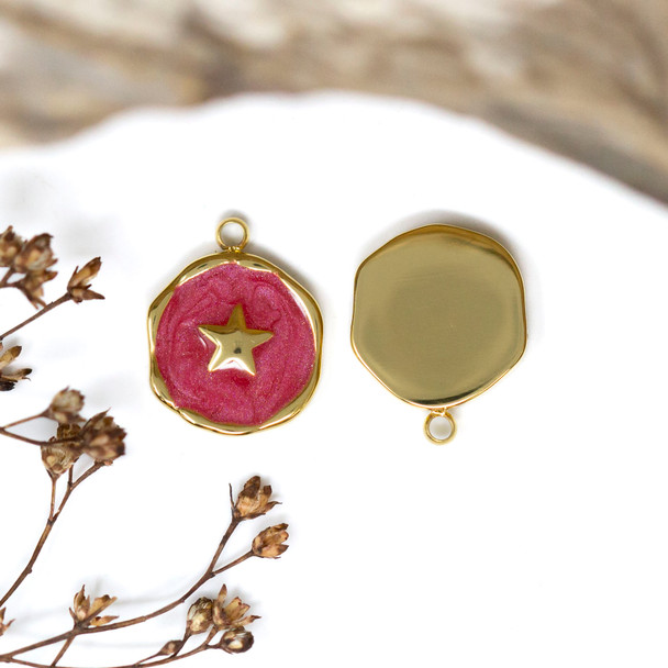 Gold Plated Stainless Steel Enamel 13mm Red Star Charm